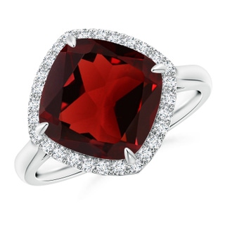 10mm AAA Claw-Set Cushion Garnet Cocktail Halo Ring in White Gold