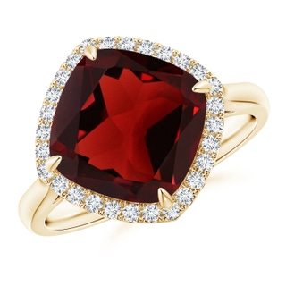 10mm AAA Claw-Set Cushion Garnet Cocktail Halo Ring in Yellow Gold