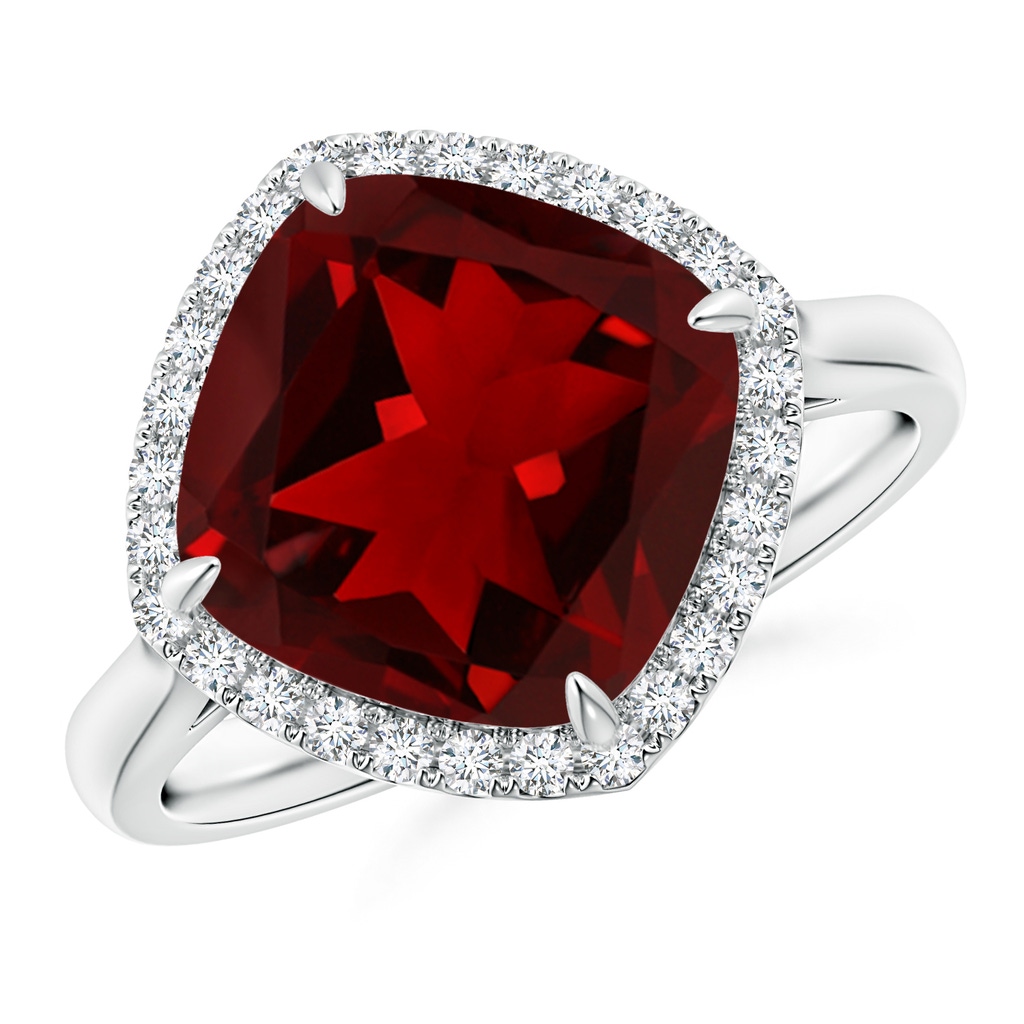 10mm AAAA Claw-Set Cushion Garnet Cocktail Halo Ring in White Gold