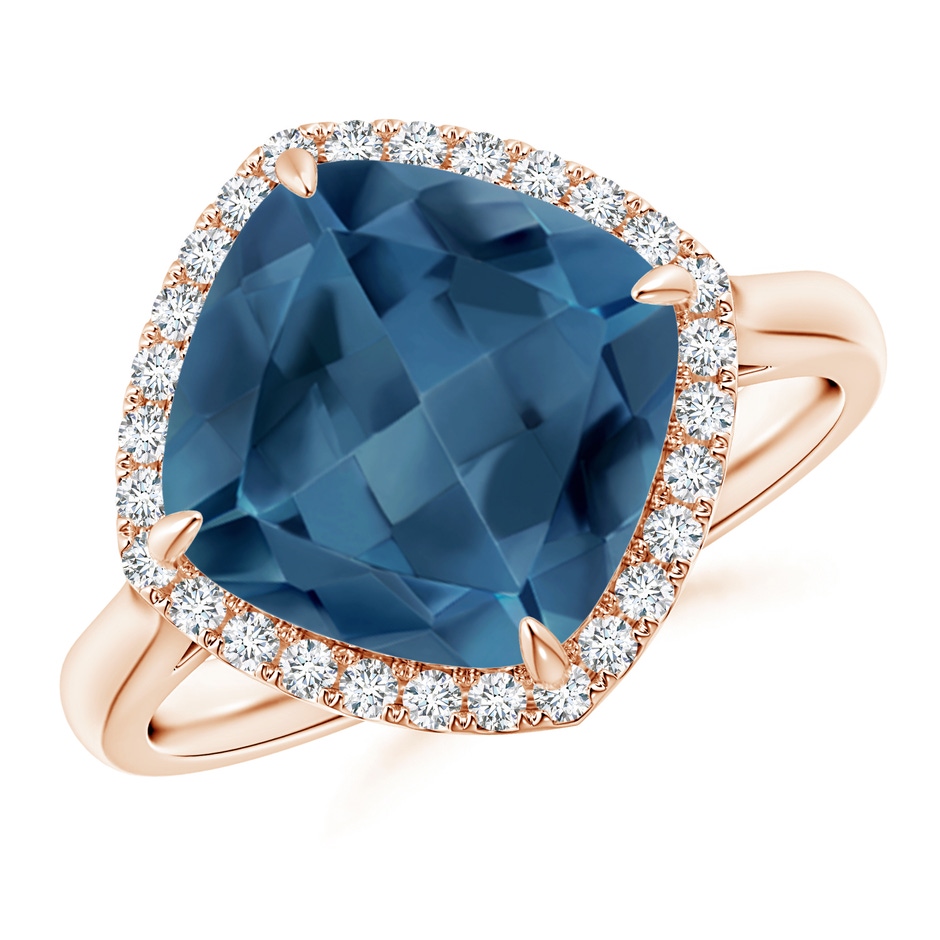 10mm A Claw-Set Cushion London Blue Topaz Cocktail Halo Ring in Rose Gold 