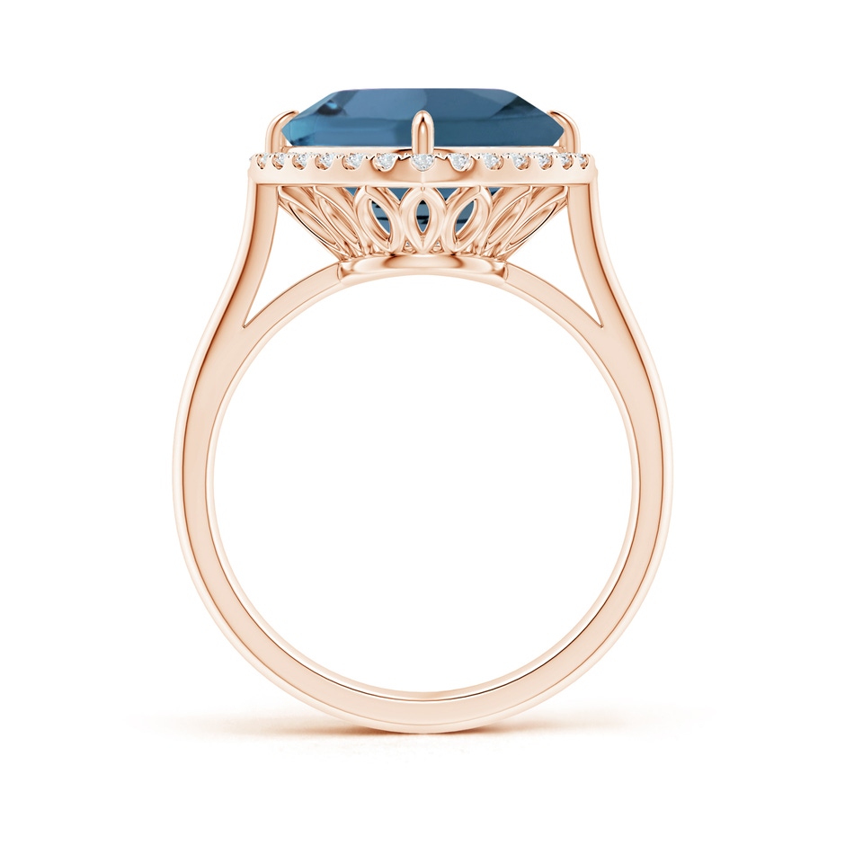 10mm A Claw-Set Cushion London Blue Topaz Cocktail Halo Ring in Rose Gold side-1