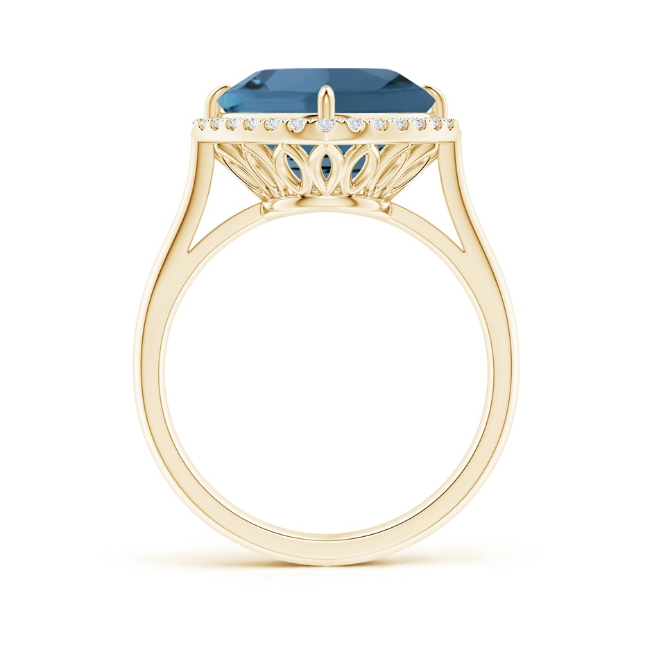 10mm A Claw-Set Cushion London Blue Topaz Cocktail Halo Ring in Yellow Gold side-1