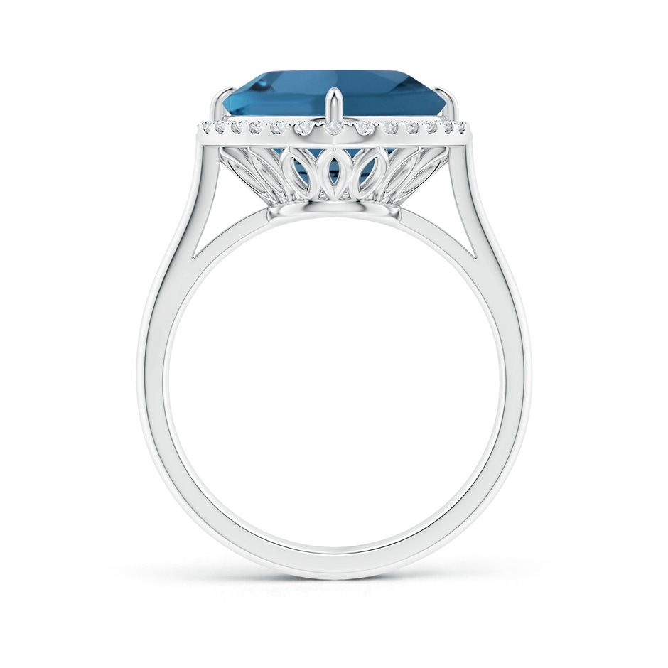 10mm AA Claw-Set Cushion London Blue Topaz Cocktail Halo Ring in White Gold side-1