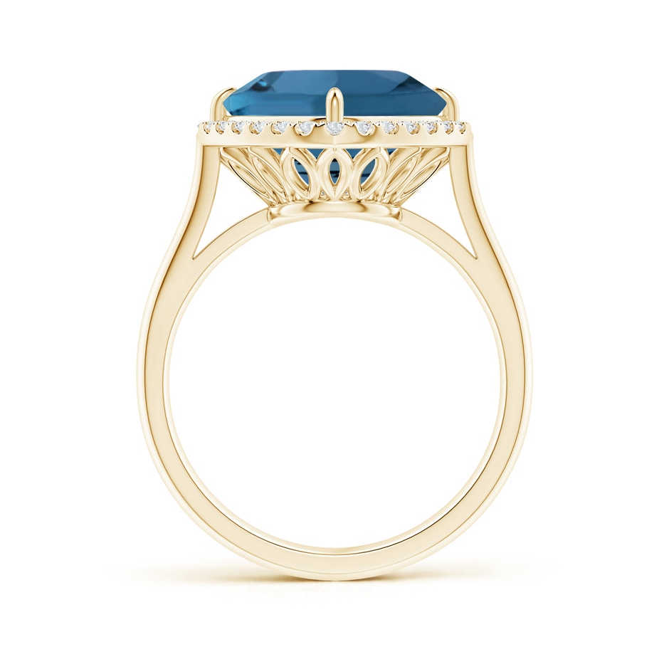 10mm AA Claw-Set Cushion London Blue Topaz Cocktail Halo Ring in Yellow Gold side-1