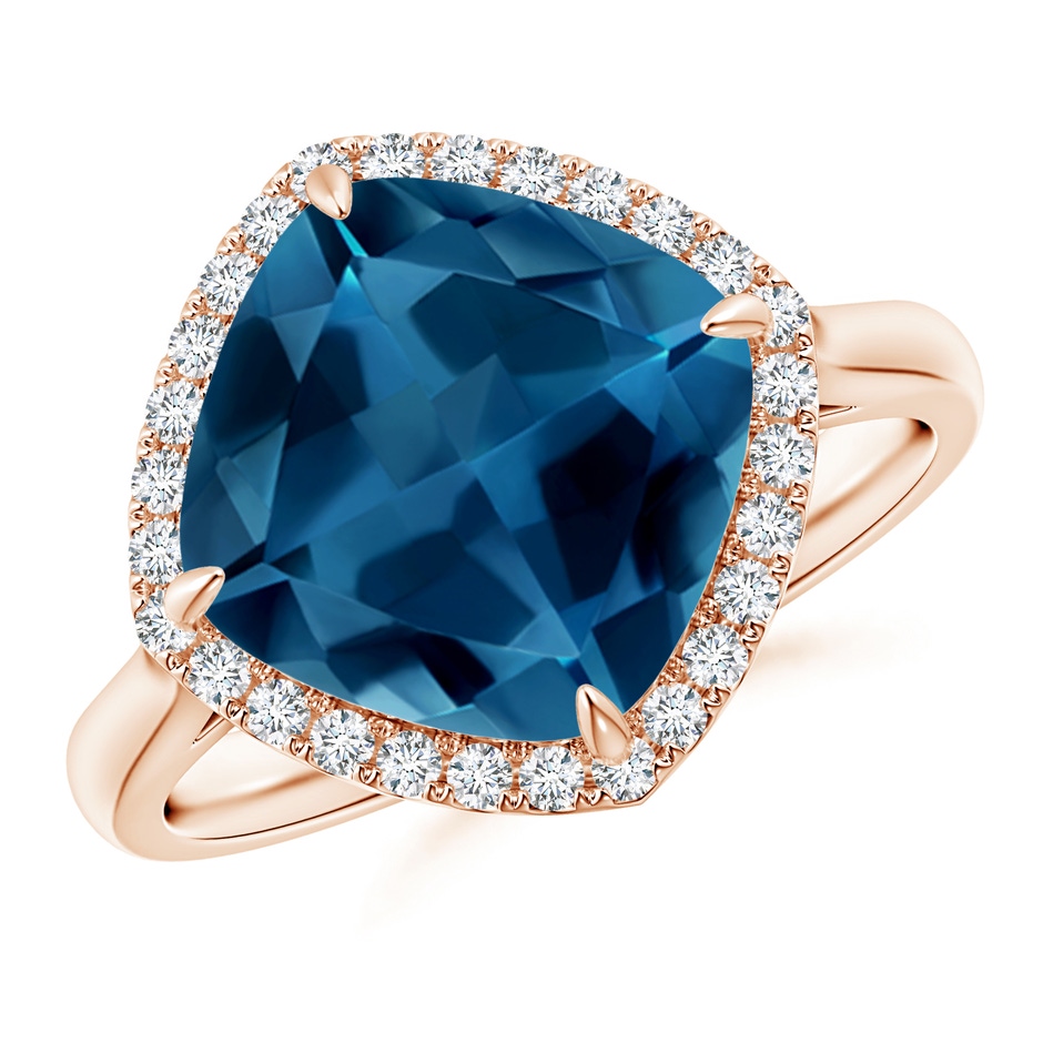 10mm AAA Claw-Set Cushion London Blue Topaz Cocktail Halo Ring in Rose Gold 