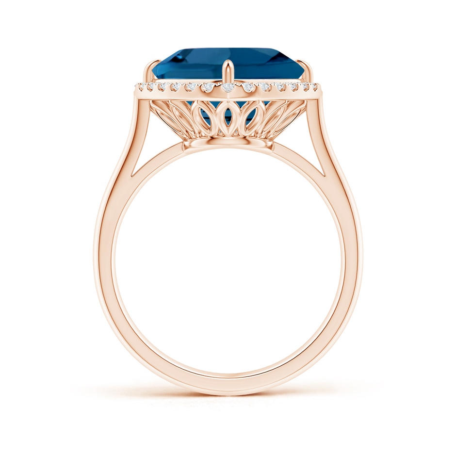 10mm AAA Claw-Set Cushion London Blue Topaz Cocktail Halo Ring in Rose Gold side-1
