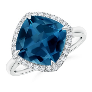 10mm AAA Claw-Set Cushion London Blue Topaz Cocktail Halo Ring in White Gold