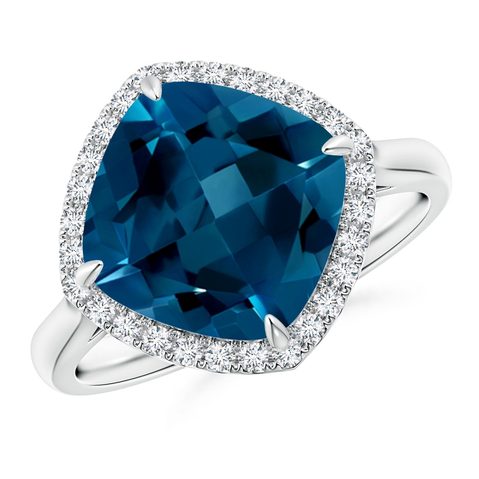 10mm AAAA Claw-Set Cushion London Blue Topaz Cocktail Halo Ring in P950 Platinum 