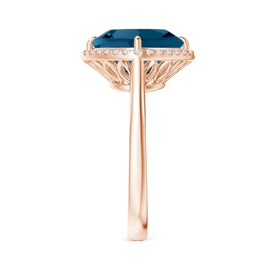 10mm AAAA Claw-Set Cushion London Blue Topaz Cocktail Halo Ring in Rose Gold side-2