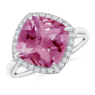 10mm AAA Claw-Set Cushion Pink Tourmaline Cocktail Halo Ring in White Gold