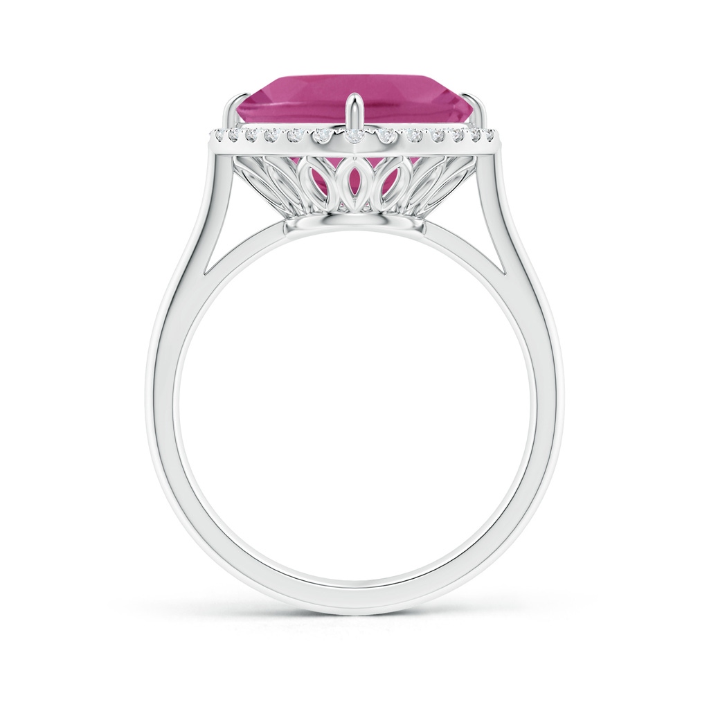 10mm AAAA Claw-Set Cushion Pink Tourmaline Cocktail Halo Ring in White Gold Side-1