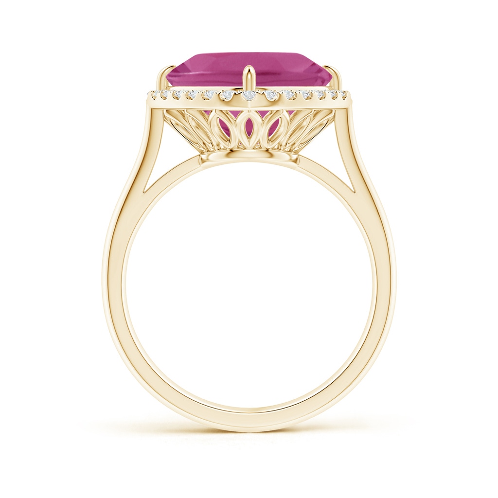 10mm AAAA Claw-Set Cushion Pink Tourmaline Cocktail Halo Ring in Yellow Gold Side-1
