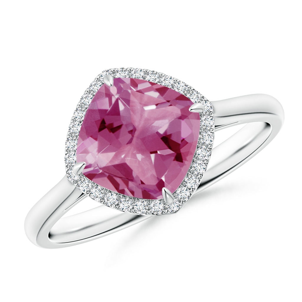 8mm AAA Claw-Set Cushion Pink Tourmaline Cocktail Halo Ring in P950 Platinum