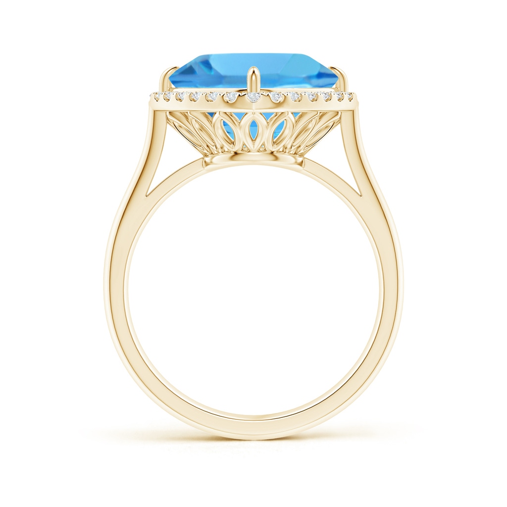 10mm AAA Claw-Set Cushion Swiss Blue Topaz Cocktail Halo Ring in Yellow Gold Side-1