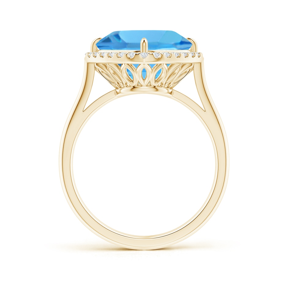 10mm AAA Claw-Set Cushion Swiss Blue Topaz Cocktail Halo Ring in Yellow Gold side-1