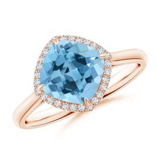 8mm A Claw-Set Cushion Swiss Blue Topaz Cocktail Halo Ring in Rose Gold