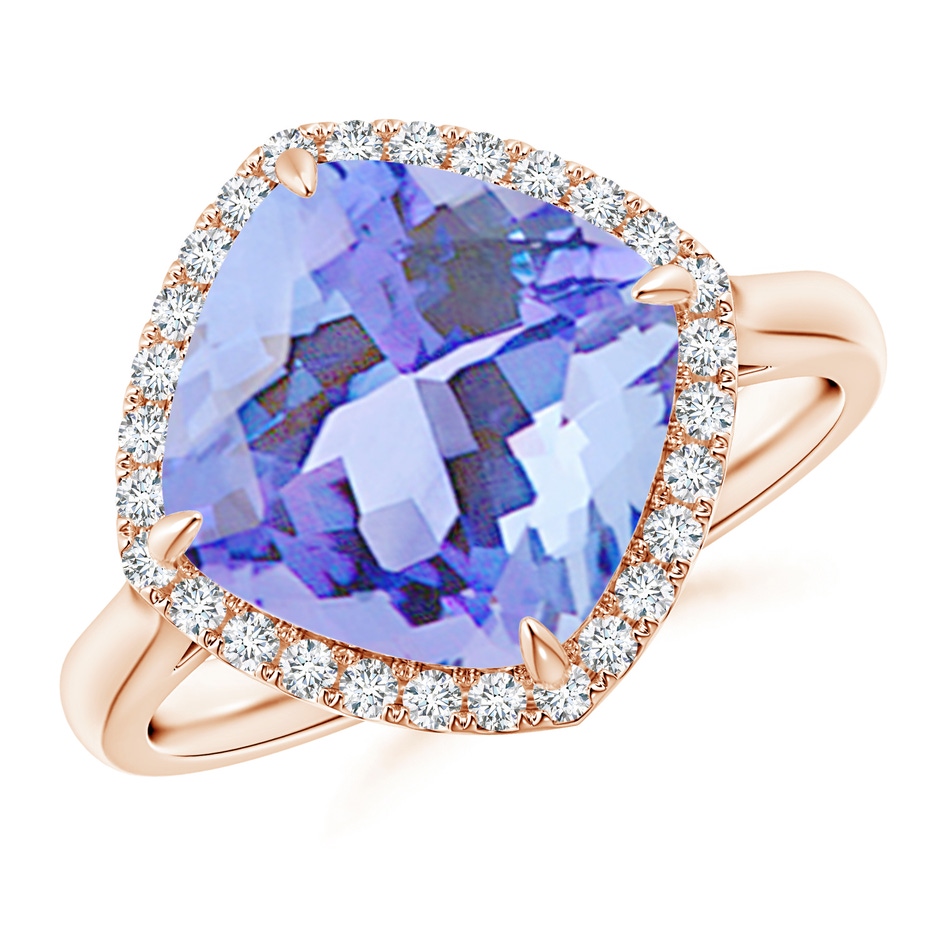 10mm A Claw-Set Cushion Tanzanite Cocktail Halo Ring in Rose Gold 