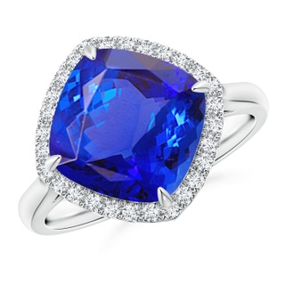 10mm AAA Claw-Set Cushion Tanzanite Cocktail Halo Ring in White Gold