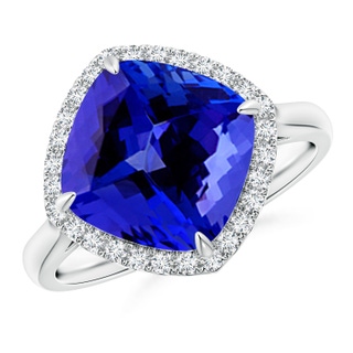 10mm AAAA Claw-Set Cushion Tanzanite Cocktail Halo Ring in P950 Platinum