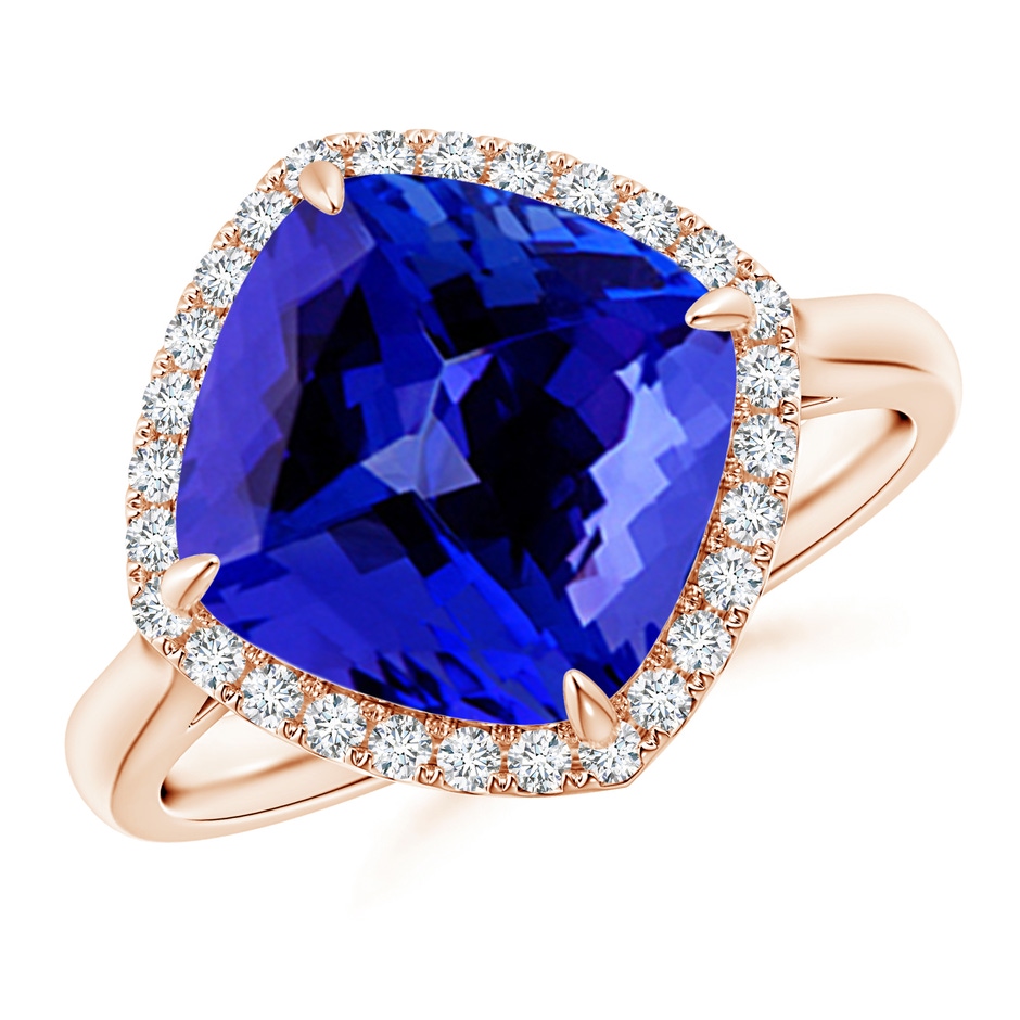 10mm AAAA Claw-Set Cushion Tanzanite Cocktail Halo Ring in Rose Gold 