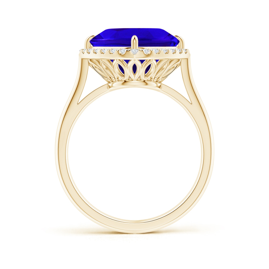 10mm AAAA Claw-Set Cushion Tanzanite Cocktail Halo Ring in Yellow Gold Side-1