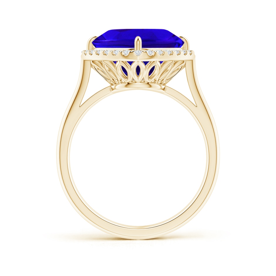 10mm AAAA Claw-Set Cushion Tanzanite Cocktail Halo Ring in Yellow Gold side-1