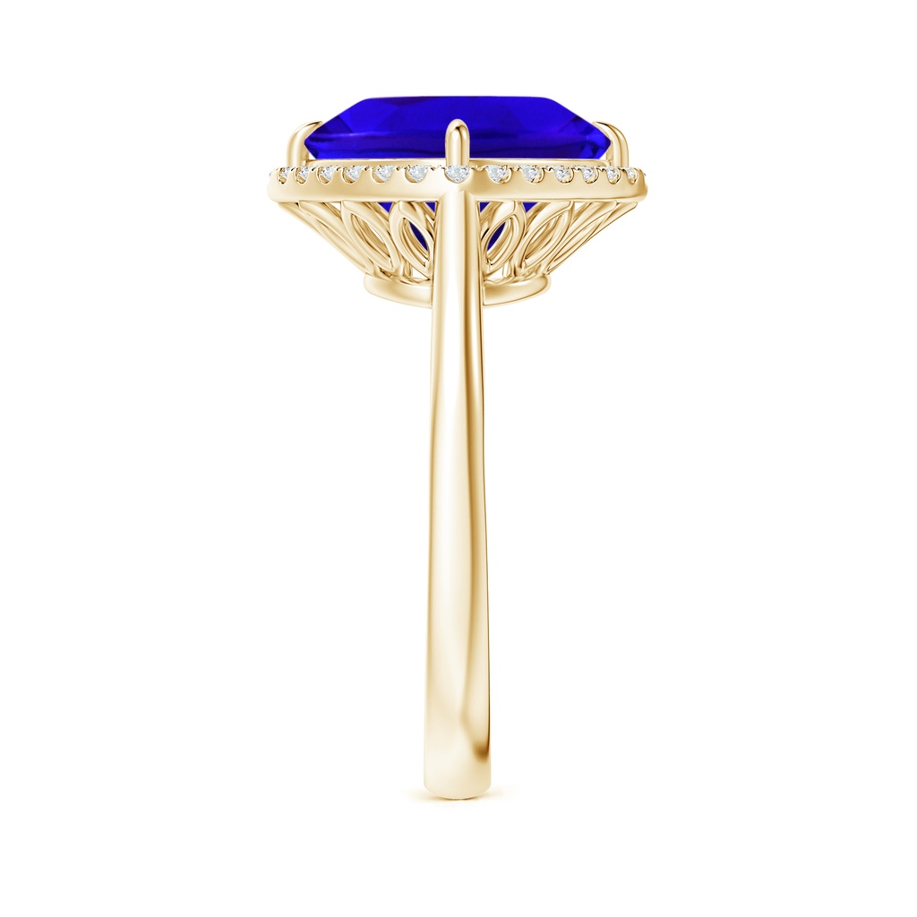 10mm AAAA Claw-Set Cushion Tanzanite Cocktail Halo Ring in Yellow Gold Side-2