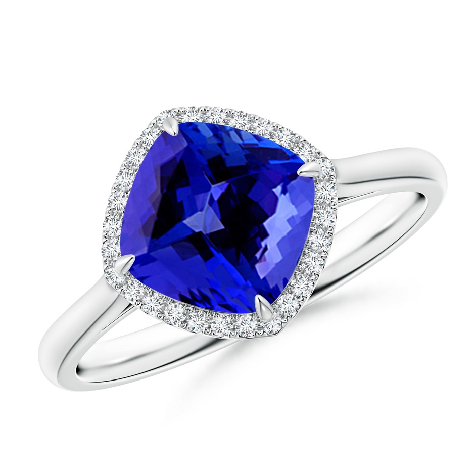 8mm AAAA Claw-Set Cushion Tanzanite Cocktail Halo Ring in White Gold 