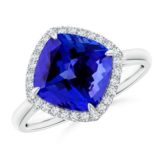 9mm AAAA Claw-Set Cushion Tanzanite Cocktail Halo Ring in P950 Platinum