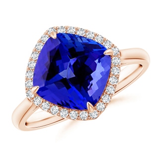 9mm AAAA Claw-Set Cushion Tanzanite Cocktail Halo Ring in Rose Gold