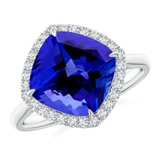 9.90x9.89x6.46mm AAAA Claw-Set GIA Certified Cushion Tanzanite Halo Ring in P950 Platinum