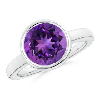 10mm AAAA Bezel-Set Round Amethyst Solitaire Engagement Ring in P950 Platinum