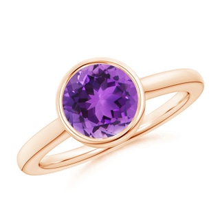 8mm AAA Bezel-Set Round Amethyst Solitaire Engagement Ring in 9K Rose Gold