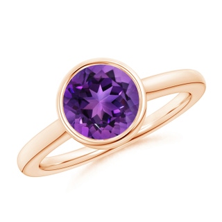 8mm AAAA Bezel-Set Round Amethyst Solitaire Engagement Ring in 9K Rose Gold