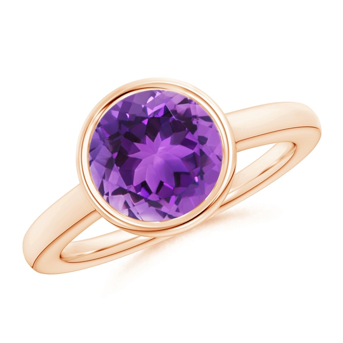 9mm AAA Bezel-Set Round Amethyst Solitaire Engagement Ring in Rose Gold