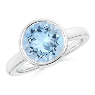 10mm AAA Bezel-Set Round Aquamarine Solitaire Engagement Ring in 9K White Gold