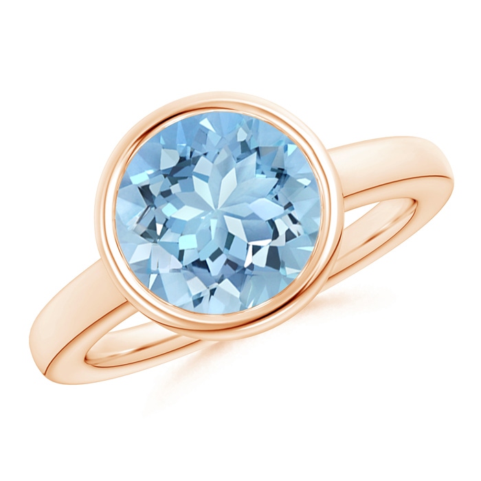 10mm AAAA Bezel-Set Round Aquamarine Solitaire Engagement Ring in Rose Gold