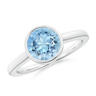 8mm AAAA Bezel-Set Round Aquamarine Solitaire Engagement Ring in White Gold