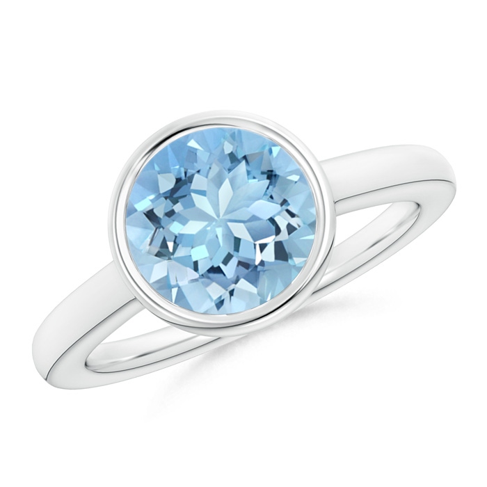 9mm AAAA Bezel-Set Round Aquamarine Solitaire Engagement Ring in White Gold