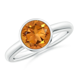 8mm AAA Bezel-Set Round Citrine Solitaire Engagement Ring in White Gold
