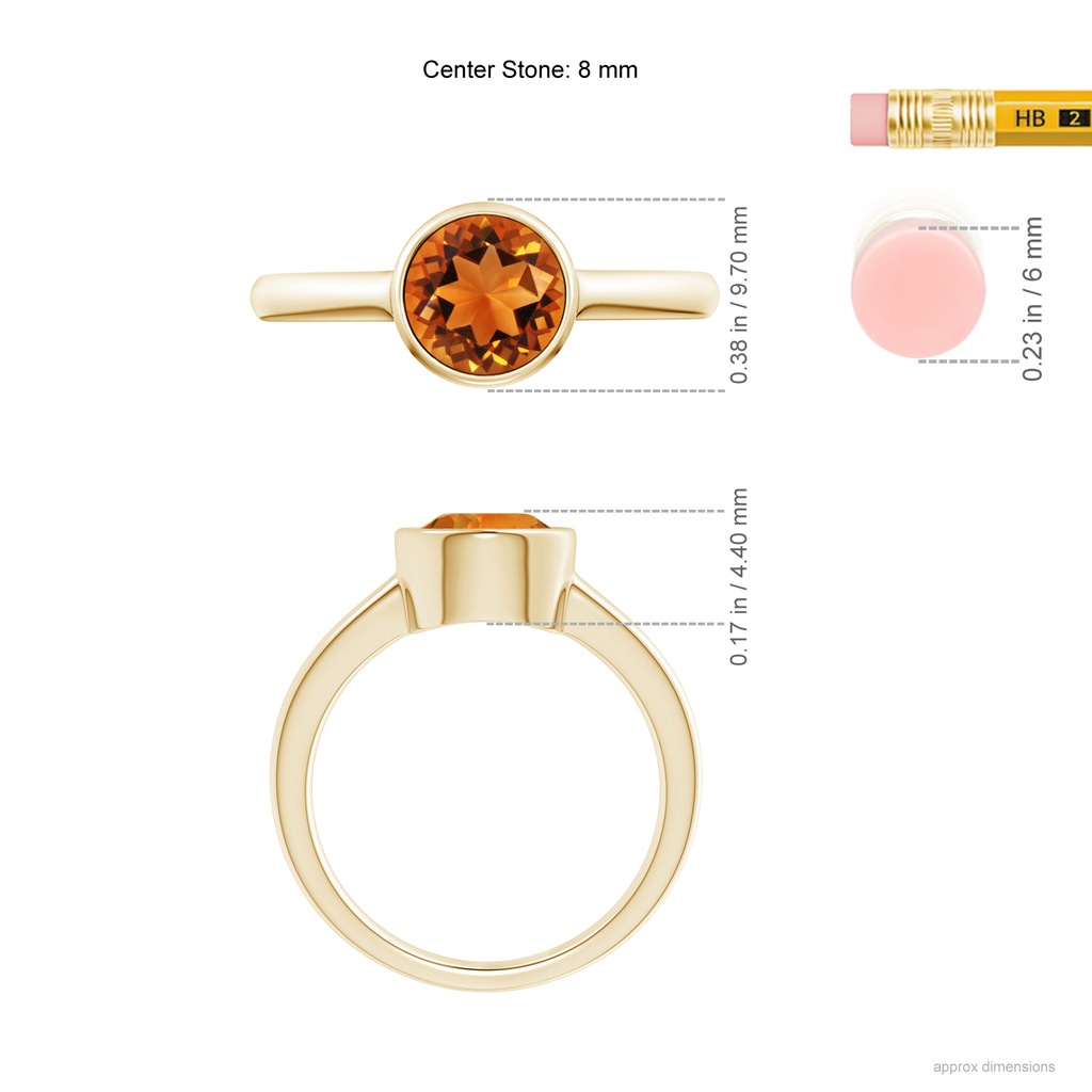 8mm AAAA Bezel-Set Round Citrine Solitaire Engagement Ring in Yellow Gold Ruler