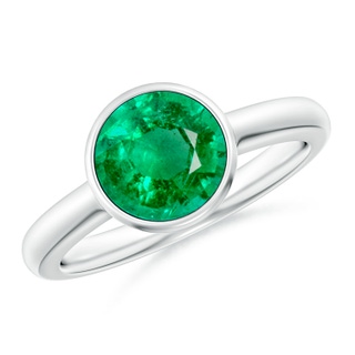 8mm AAA Bezel-Set Round Emerald Solitaire Engagement Ring in P950 Platinum