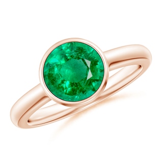 8mm AAA Bezel-Set Round Emerald Solitaire Engagement Ring in Rose Gold