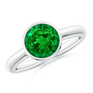 8mm AAAA Bezel-Set Round Emerald Solitaire Engagement Ring in P950 Platinum