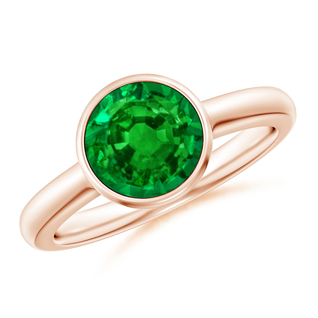 8mm AAAA Bezel-Set Round Emerald Solitaire Engagement Ring in Rose Gold