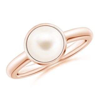 8mm AAA Bezel-Set Round Freshwater Pearl Solitaire Engagement Ring in 9K Rose Gold