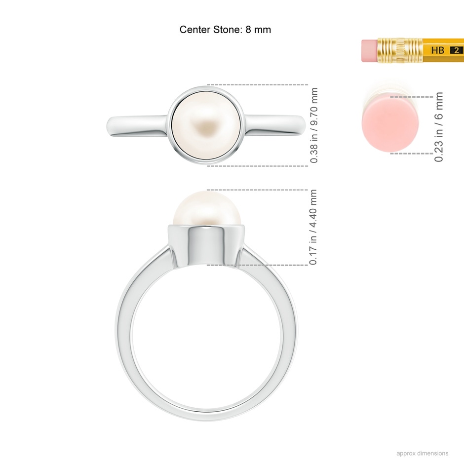 8mm AAA Bezel-Set Round Freshwater Pearl Solitaire Engagement Ring in P950 Platinum ruler