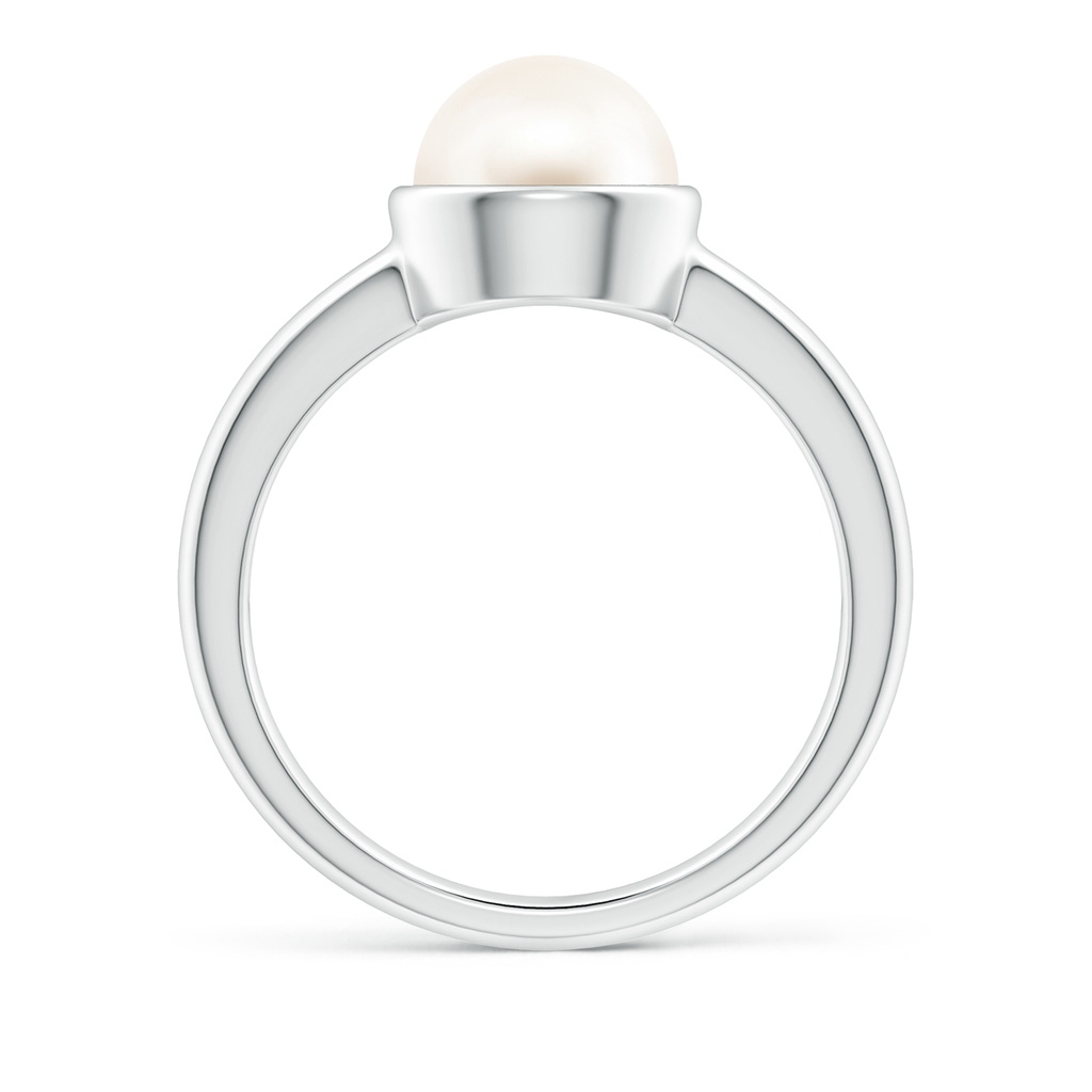 8mm AAA Bezel-Set Round Freshwater Pearl Solitaire Engagement Ring in White Gold - side_1