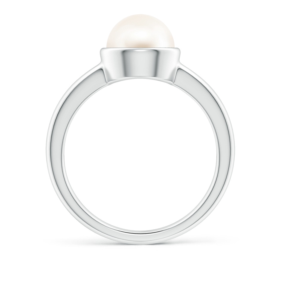 8mm AAA Bezel-Set Round Freshwater Pearl Solitaire Engagement Ring in White Gold side-1