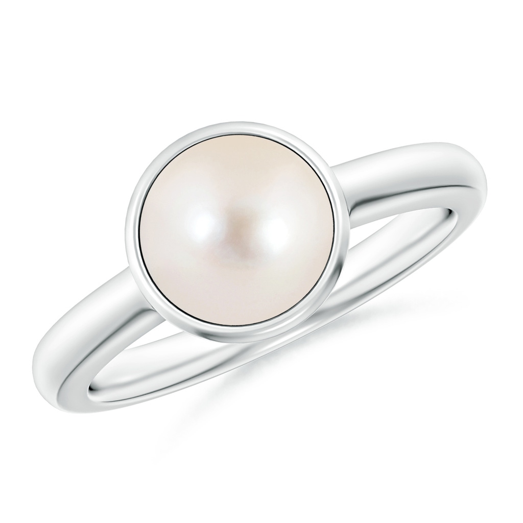 8mm AAAA Bezel-Set Round Freshwater Pearl Solitaire Engagement Ring in P950 Platinum